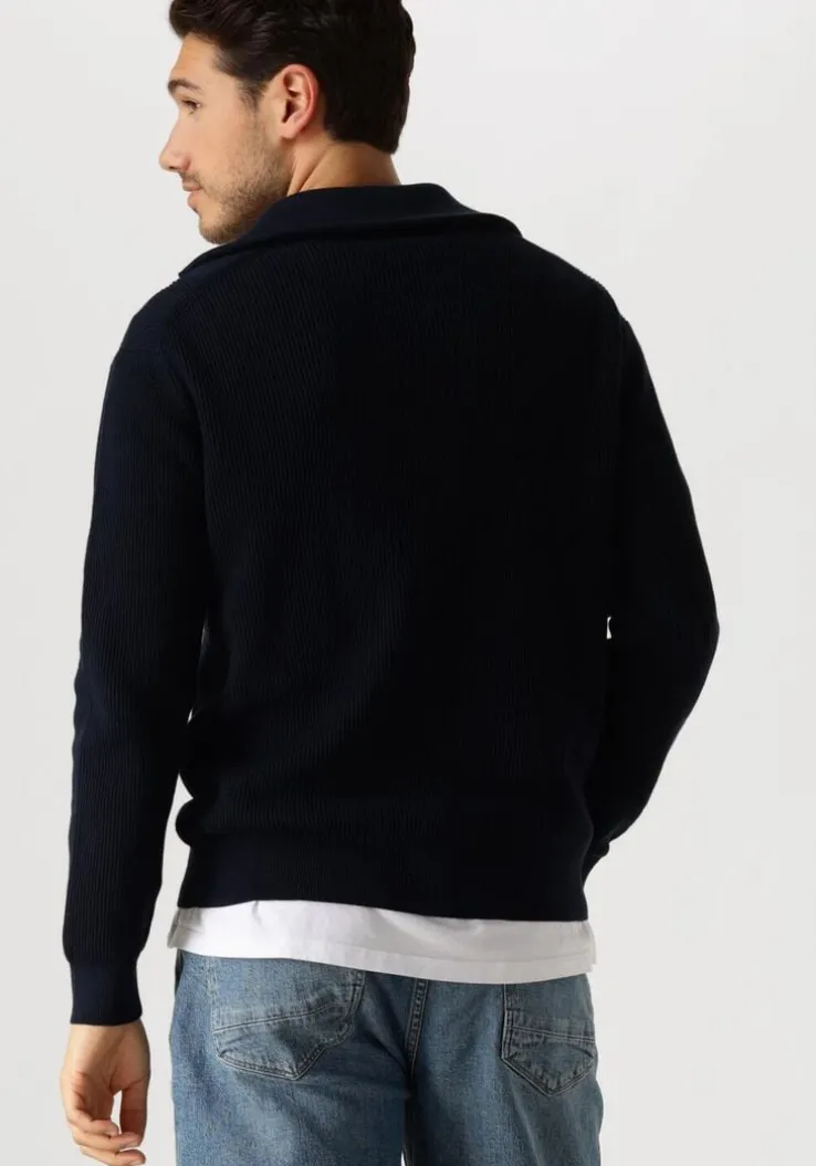 donkerblauwe pure path trui loose fit knitwear halfzip818