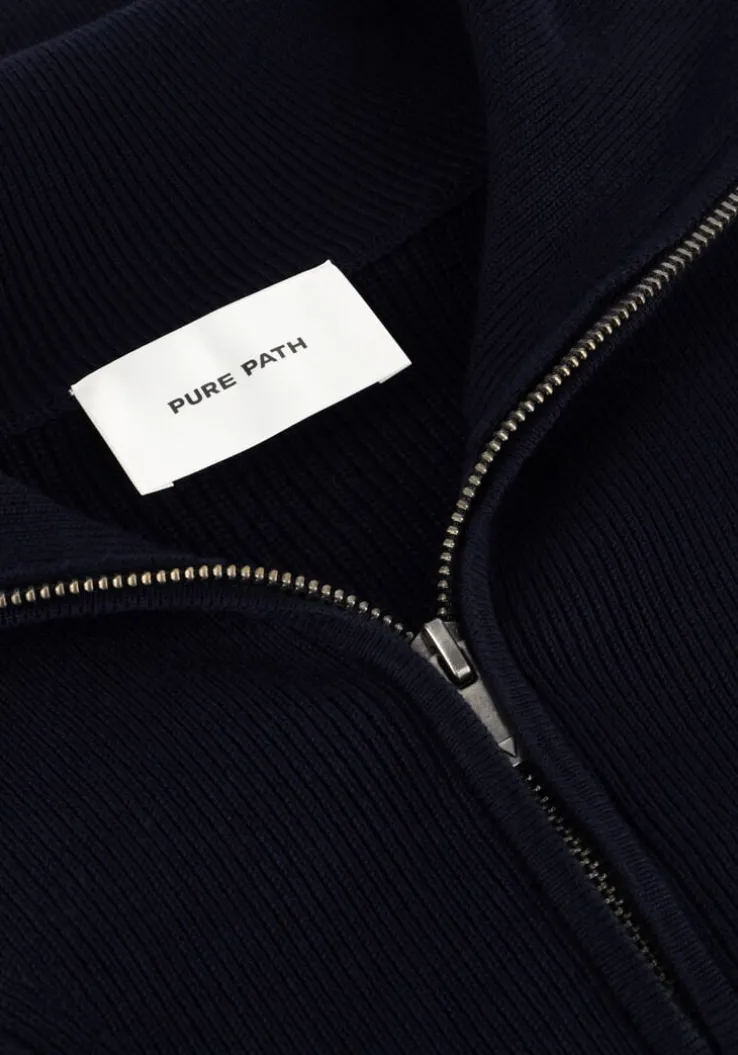 donkerblauwe pure path trui loose fit knitwear halfzip818