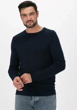 donkerblauwe purewhite trui essential knit crewneck