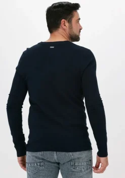 donkerblauwe purewhite trui essential knit crewneck