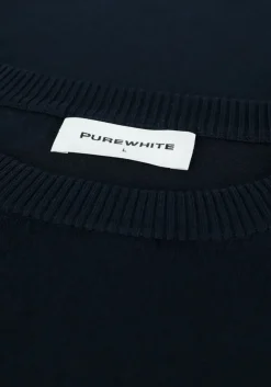donkerblauwe purewhite trui essential knit crewneck
