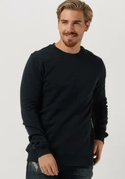 donkerblauwe purewhite trui crewneck with artwork patch on back