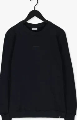 donkerblauwe purewhite trui crewneck with artwork patch on back