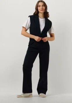 donkerblauwe ruby tuesday wijde broek relena straight leg pants with zipper at side