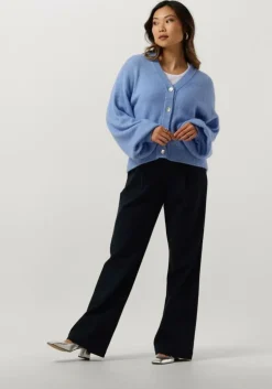 donkerblauwe ruby tuesday wijde broek relena straight leg pants with zipper at side