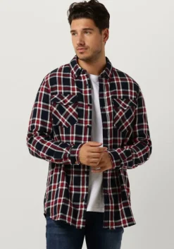 donkerblauwe scotch & soda overshirt archive double face twill check