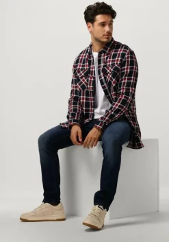 donkerblauwe scotch & soda overshirt archive double face twill check