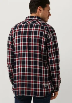 donkerblauwe scotch & soda overshirt archive double face twill check