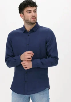 donkerblauwe scotch & soda casual overhemd regular fit garment-dyed linen shirt