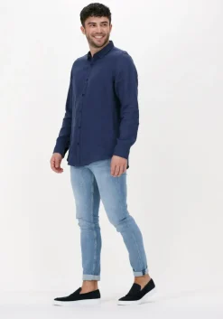 donkerblauwe scotch & soda casual overhemd regular fit garment-dyed linen shirt