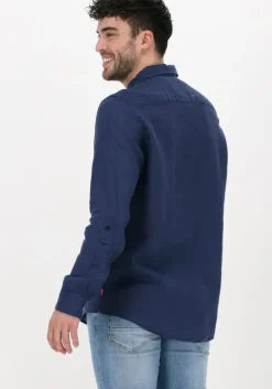 donkerblauwe scotch & soda casual overhemd regular fit garment-dyed linen shirt
