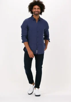 donkerblauwe scotch & soda casual overhemd regular fit garment-dyed linen shirt