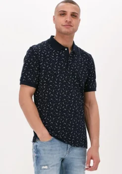 donkerblauwe scotch & soda casual overhemd printed pique polo in organic cotton