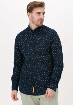 donkerblauwe scotch & soda casual overhemd slim fit printed poplin shirt