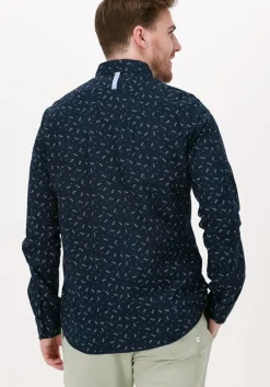 donkerblauwe scotch & soda casual overhemd slim fit printed poplin shirt