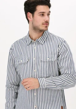donkerblauwe scotch & soda casual overhemd indigo striped 2-pocket regula