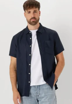 donkerblauwe scotch & soda casual overhemd linen shirt