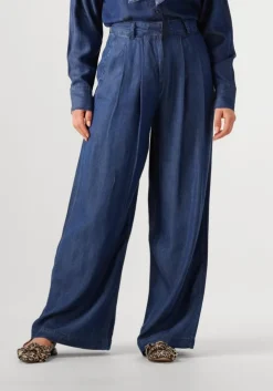 donkerblauwe selected femme wide jeans slfjanna hw pleated chambray