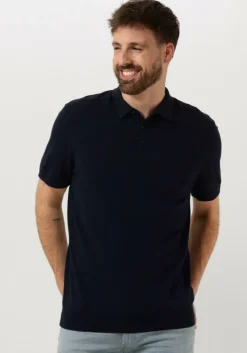 donkerblauwe selected homme polo slhberg ss knit polo noos