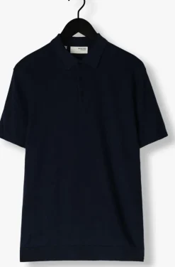 donkerblauwe selected homme polo slhberg ss knit polo noos