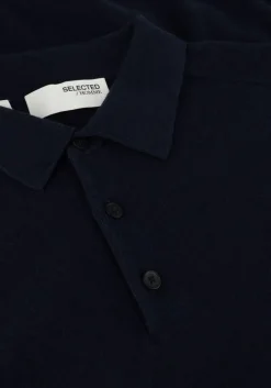donkerblauwe selected homme polo slhberg ss knit polo noos