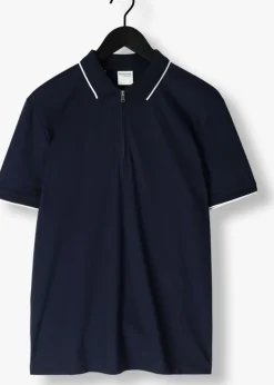 donkerblauwe selected homme polo slhfave sport zip ss polo noos