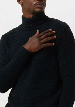 donkerblauwe selected homme coltrui remy ls knit all stu roll neck w camp