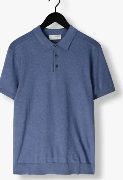 donkerblauwe selected homme polo slhberg ss knit polo noos