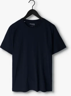 donkerblauwe selected homme t-shirt slhaspen ss o-neck tee noos