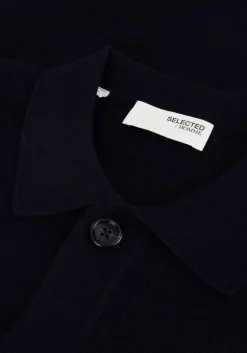 donkerblauwe selected homme vest slhmattis ls knit polo cardigan