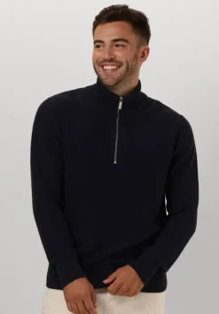 donkerblauwe selected homme trui slhaxel ls knit half zip