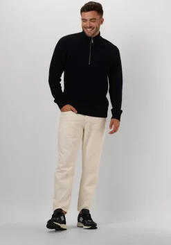 donkerblauwe selected homme trui slhaxel ls knit half zip