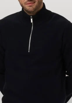 donkerblauwe selected homme trui slhaxel ls knit half zip