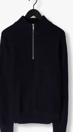 donkerblauwe selected homme trui slhaxel ls knit half zip