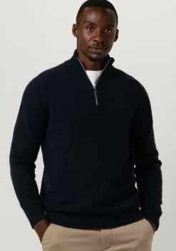 donkerblauwe selected homme trui slhreg dan wool-mix zip high neck ow