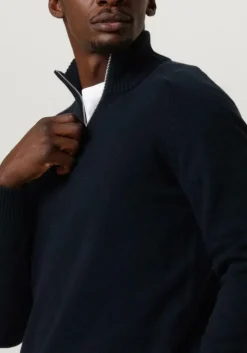 donkerblauwe selected homme trui slhreg dan wool-mix zip high neck ow