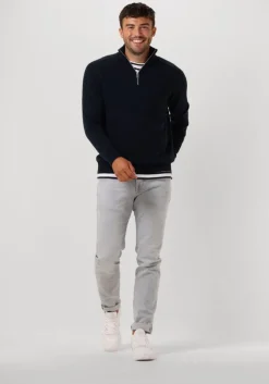 donkerblauwe selected homme trui slhreg dan wool-mix zip high neck ow