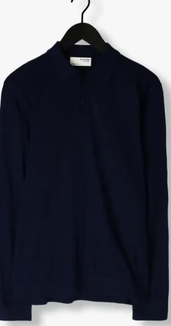 donkerblauwe selected homme trui slhtray ls knit merino polo