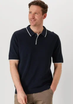 donkerblauwe selected homme polo slhfave sport zip ss polo noos