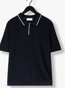 donkerblauwe selected homme polo slhfave sport zip ss polo noos