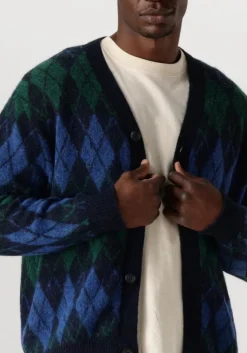 donkerblauwe selected homme vest slhrai ls knit relaxed argyle cardigan