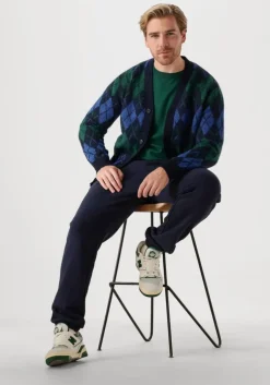 donkerblauwe selected homme vest slhrai ls knit relaxed argyle cardigan