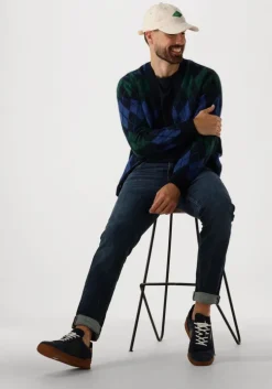 donkerblauwe selected homme vest slhrai ls knit relaxed argyle cardigan