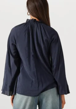 donkerblauwe summum blouses top ruffles cotton viscose