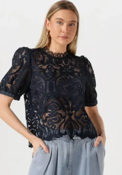donkerblauwe summum top short sleeve top lace