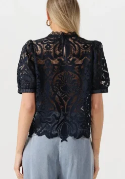 donkerblauwe summum top short sleeve top lace
