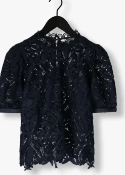 donkerblauwe summum top short sleeve top lace