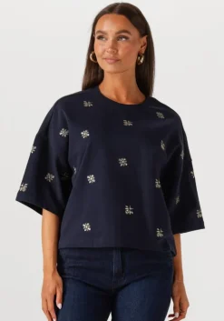 donkerblauwe summum t-shirt embellished shortsleeve