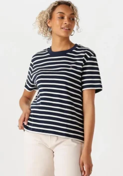 donkerblauwe tommy hilfiger t-shirt slim henley gb scoop-nk ls 1