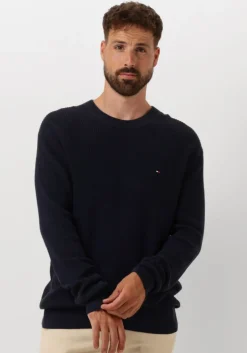 donkerblauwe tommy hilfiger trui structure crew nk